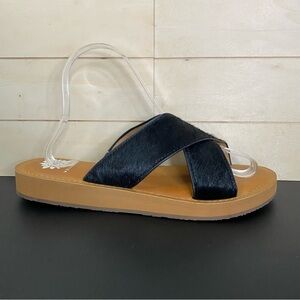 Yellowbox Ansila Sandals Women's Size 9 Shoes Black Calf Hair Leather Slides